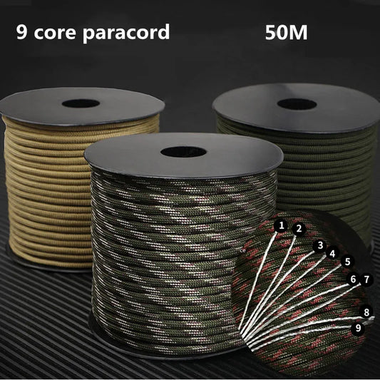 50m 650 Military Paracord 9 Strand 4mm Tactical Parachute Cord Camping Accessories DIY Weaving Rope Outdoor Survival Equipment