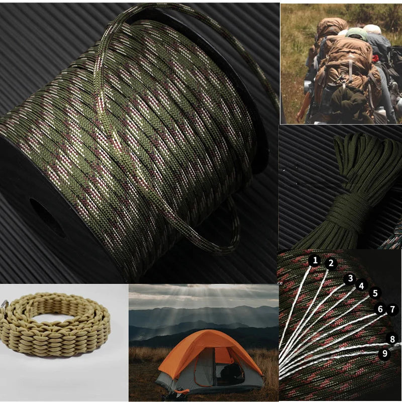 50m 650 Military Paracord 9 Strand 4mm Tactical Parachute Cord Camping Accessories DIY Weaving Rope Outdoor Survival Equipment